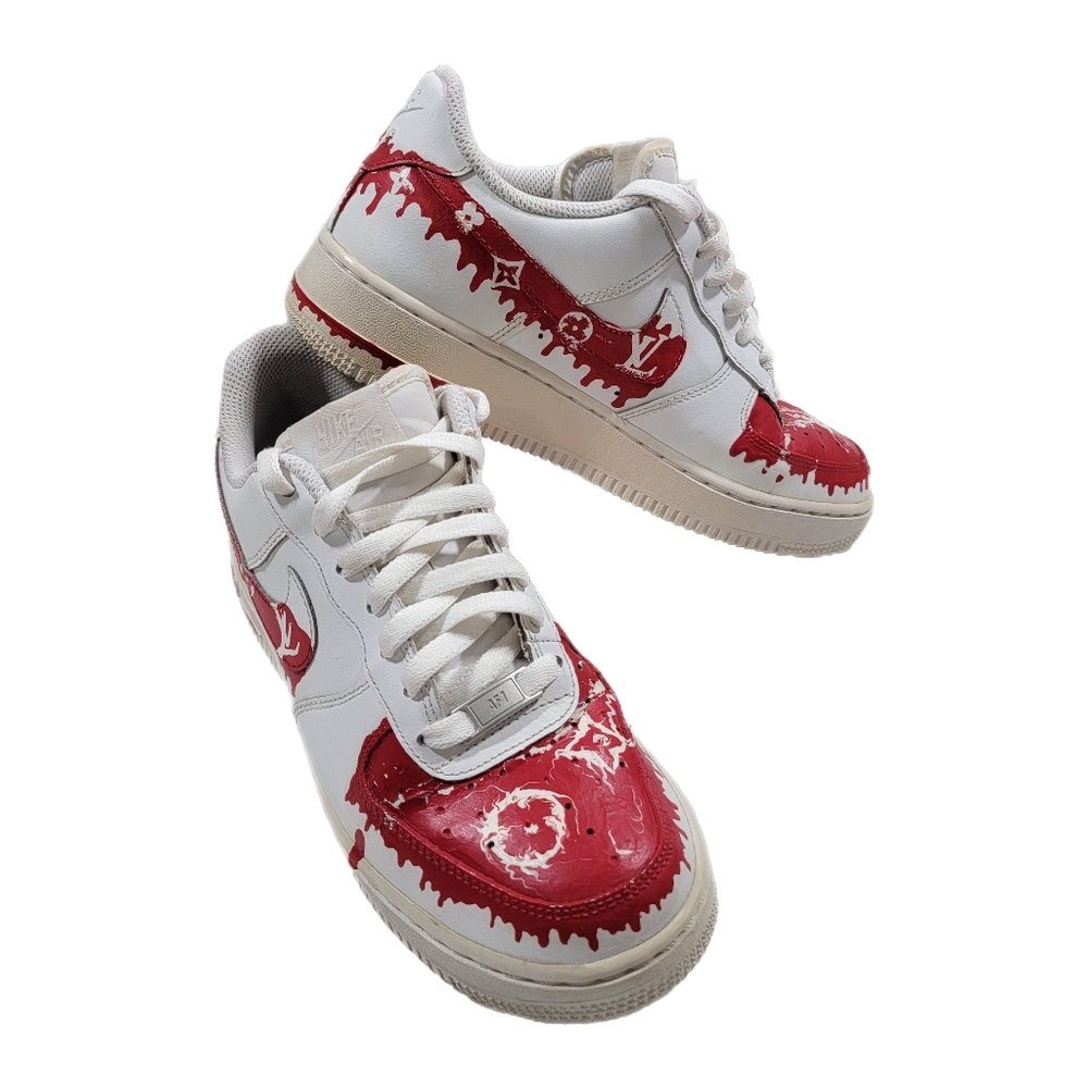2014 Air Force One Hand Painted Red And White Theme 6.5y Size 8 Women's